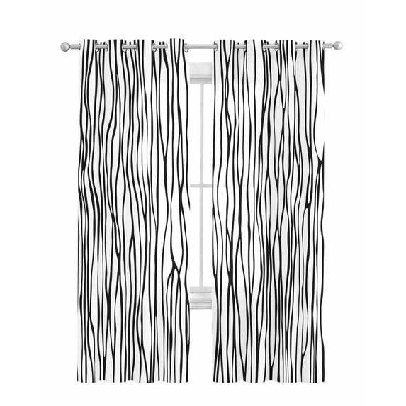 Black White Lines Sheer Curtains 63 Inch Length 2 Panels Set for Living Room/Bedroom, Retro Stripes Texture Minimalist Art Kitchen Curtains Grommet Semi-Sheer Curtains Window Treatments 42"x63"x2