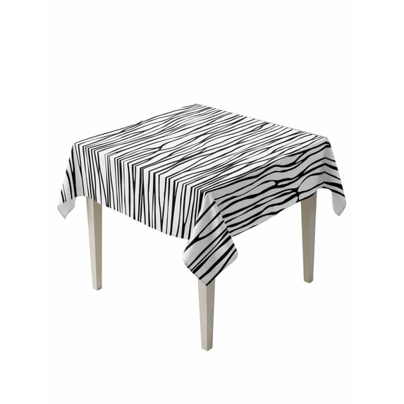 Black White Lines Table Cloth, Waterproof Tablecloth for Square Tables, Retro Stripes Texture Minimalist Art Reusable Washable Fabric Table Cover for Restaurant Kitchen Dining Tables 60"x60"