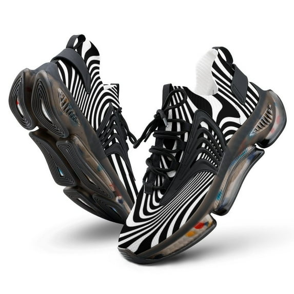 Black White Linework Walking Shoes for Men Woman Lightweight Tennis Fashion Elastic Sports Shoes Cushion Basketball Shoes