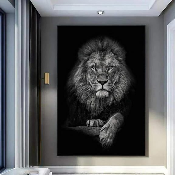 Black And White Lion Canvas Wall Art Animal Prints Portraits Lion Head Wall Art Painting Black And White Animal Posters Lion Portrait Canvas Artwork Wild Animal Pictures Wall Decorch Unframed
