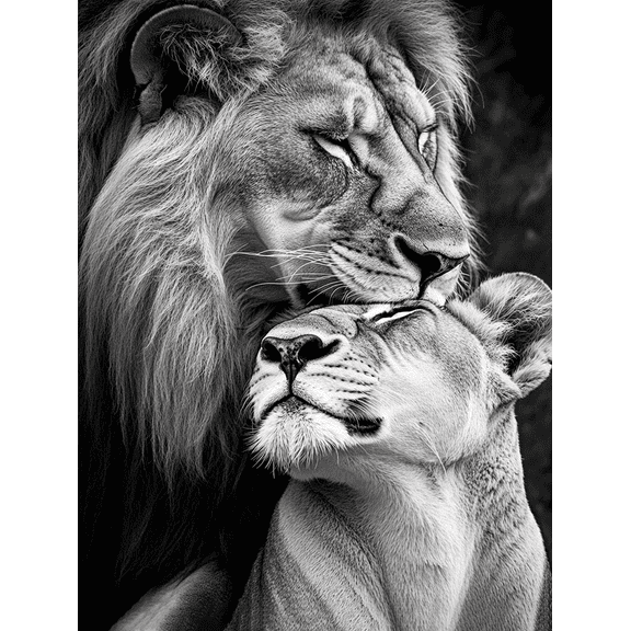 Black and White Lion Couple Decorative Painting/Canvas Art Perfect for Living Room Bedroom Office Study Room Dining Room and Hallway Decoration. Animal Lion and Lioness Portrait Art. Wall Decor.