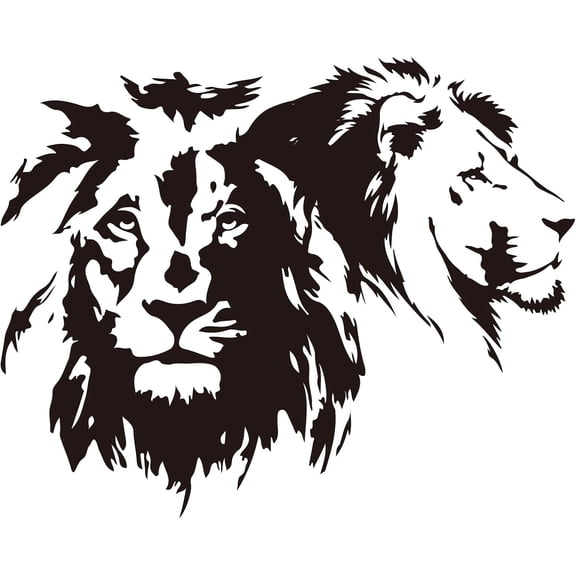 Black and White Lion Theme Wall Decals 2 Lion Head Face Wall Stickers Decor Vinyl Wall Decor Stickers DIY Wall Art Wall Decals Sticker Decor for Living Room Bedroom Wall Decals for DIY
