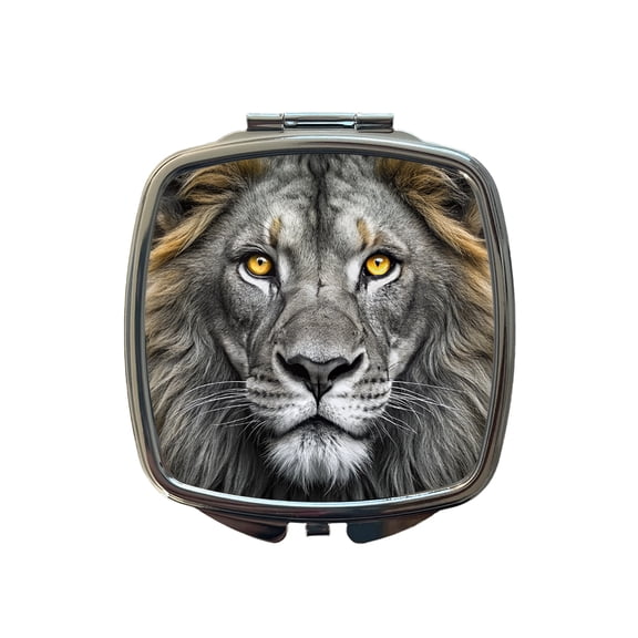 Black White Lion's Face with Gold Eyes Travel Makeup Handbag Purse Small Pocket Compact Mirror