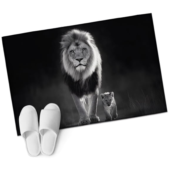 Black White Lions Bathroom Rug Washable 2x3 Entryway Rug Non Slip Powerful Wild Animal Jungle Wildlife Front Door Mat Low Pile Indoor Doormat Throw Floor Carpet for Kitchen Bedroom Entrance