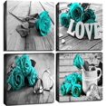 Black and White Living Room Wall Decor Teal Flower Wall Art Turquoise