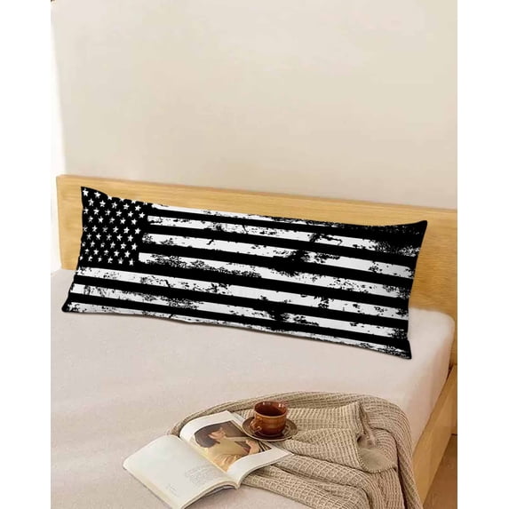 Black White Long Body Pillow Covers, Retro Stars Stripes Flag Shabby Chic Texture Soft Throw Pillow Cases with Invisible Zipper, Decorative Pillowcase Pillows Protectors for Sofa Bed Couch 20"x60"