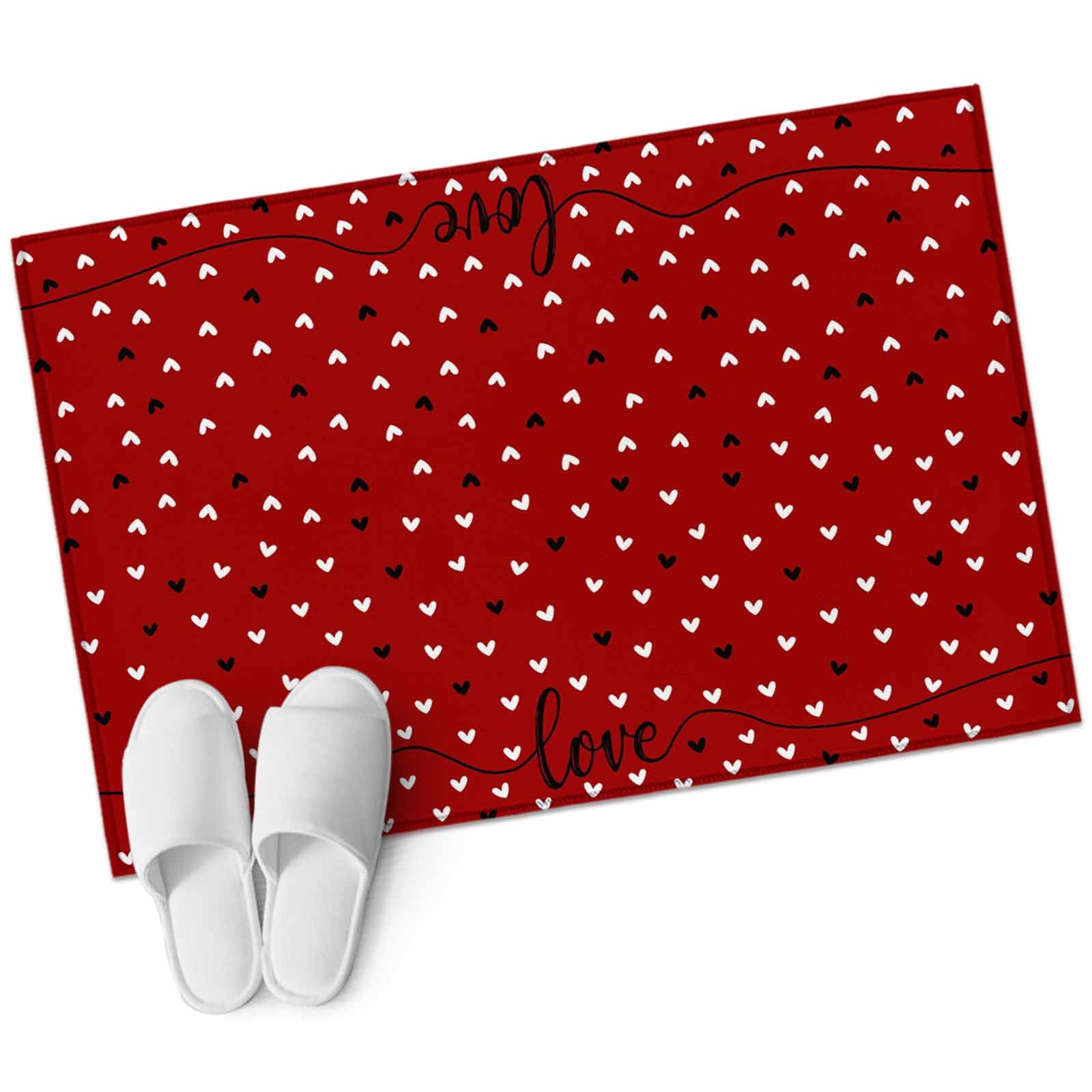 Black White Love Heart Valentines Red Washable Area Rug 2 x 3 ft, Soft ...