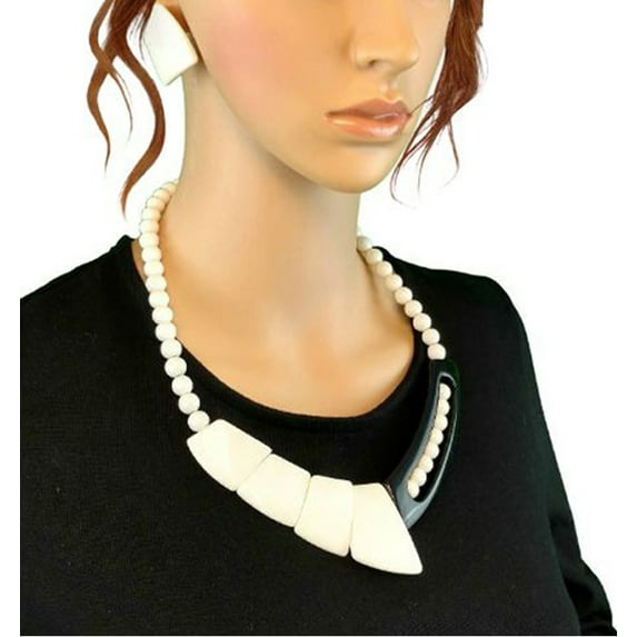 Black White Lucite Geometric Earrings 1.75" Necklace 21" Jewelry Set Ladies Adult Women