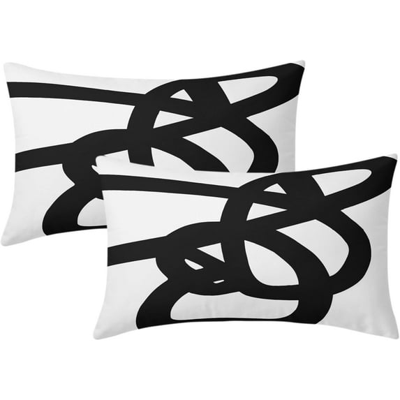 Black and White Lumbar Pillow Covers 12X20 Inch Modern Abstract Graffiti Art Line Decorative Pillow Cases with Zipper Set of 2 Boho Home Decor for Sofa Couch Living Room Bedroom