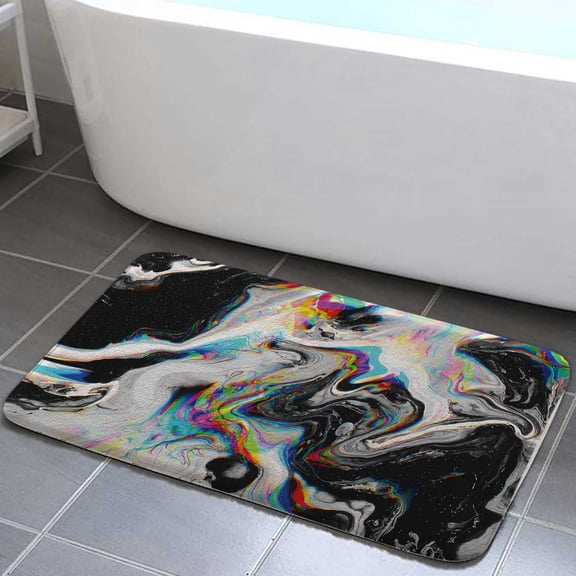 Black and White Mable Bathroom Mat Cool Colorful Rainbow Gold bath mats for bathroom non slip, Abstract Trippy Waterproof Bathroom Rug for Kitchen Bedroom Indoor decor 17x29in