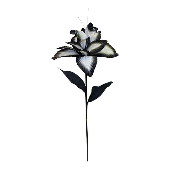 Black White Magnolia with Butterfly 29in Artificial Polysilk Faux Fake Flower Long Stem Spray for Craft Home Bouquet Arrangement Ceremony Wedding Arch Floral Wall Aisle Decor (Black White, Set of 6)