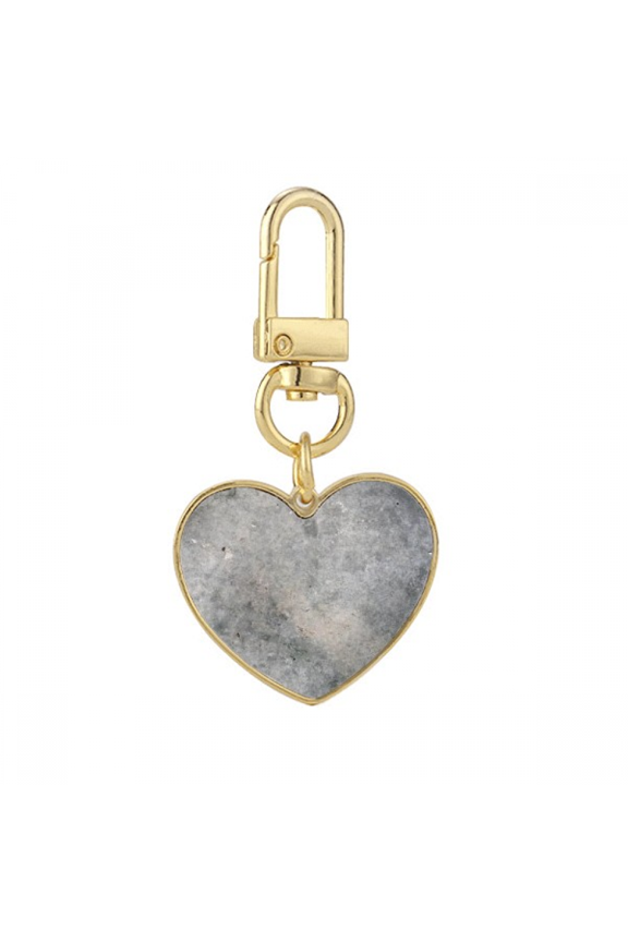 Black White Marble Antique Pattern Gold Heart Keychain Metal Keyring Holder
