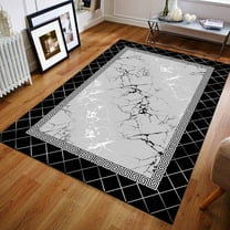 Black White Marble Area Rug for Living Room Bedroom, Irregular Border Soft Washable Carpet, Indoor Decorative Rug with Non-Slip Backing 12"x20"
