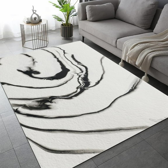 Black White Marble Area Rugs, 2x3ft Small Light Luxury Simple Style Rugs Floor Carpet, Indoor Non-Slip Rug for Room Sofa Living Room Mat Bedroom Home Decor Floor Mats