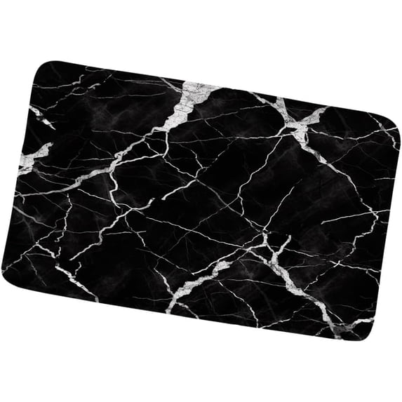 Black White Marble Bath Mat Abstract Modern Art Ink Texture Stone Fashion Bathroom Rugs Toilet Bedroom Kitchen Indoor Floor Decor 17.8x29.5 Inch