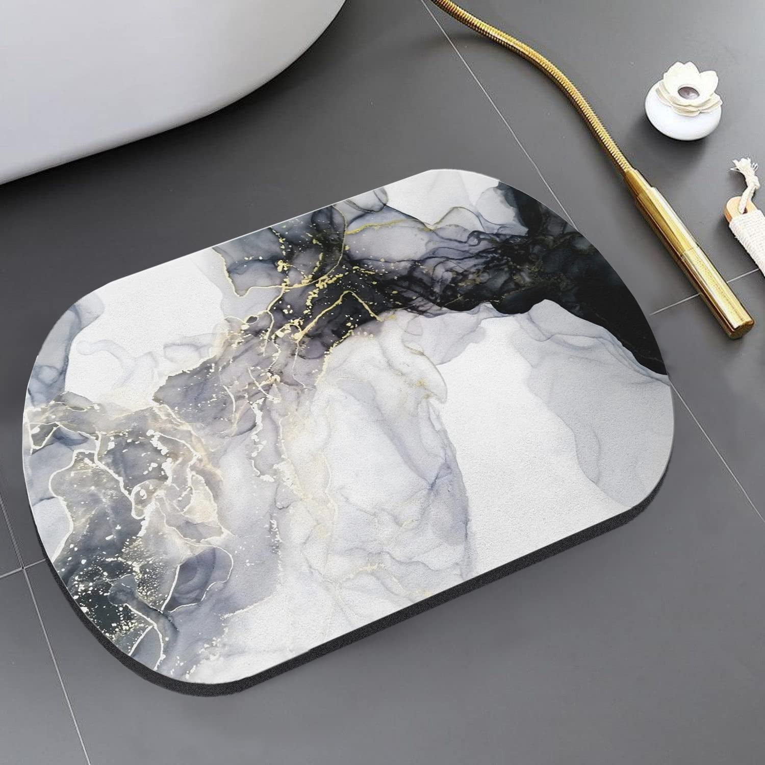 Black White Marble Bath Mat Rug,Non-Slip Super Absorbent Bath Mat ...
