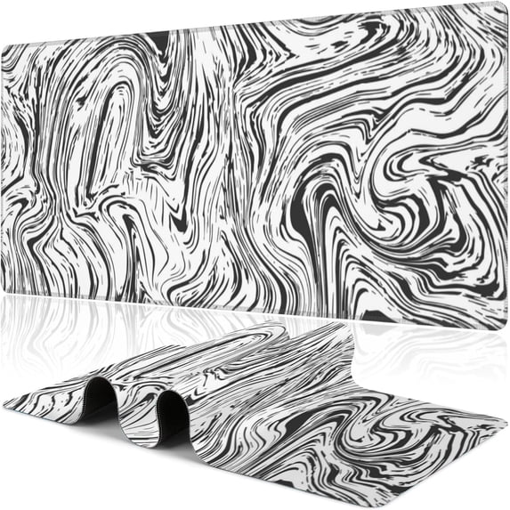 Black and White Marble Desk Mat,Large Abstract Marble Texture Gaming Keyboard Mouse Pad,Non-Slip Rubber Base Desk Pad Thick Stitched Edges Waterproof Mousepad Mouse Mat 31.5"x11.8"