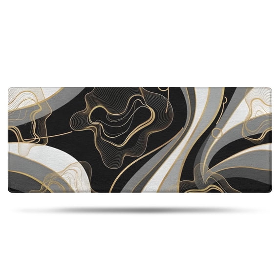 Black White Marble Gold Line Pattern Bathroom Rugs Mat,Non Slip Microfiber Bathroom Rug,Rubber Backing,Soft Bathroom Mats for Bathroom Floor,Tub and Shower,60x24in(150x60cm)
