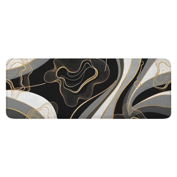 Black White Marble Gold Line Pattern Kitchen Rug Mat,Kitchen Runner Rugs Non Skid Washable,Decorative Kitchen Floor Mats for Kitchen,Sink,Laundry,17"x47.2"