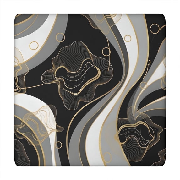 Black White Marble Gold Line Pattern Square Fitted Tablecloth with Elastic Edge,Square Table Cover,Washable Elastic Table Cover for Home Kitchen Party Decor 34"x34"