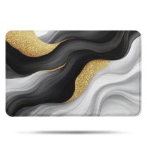 Black White Marble Gold Wave Pattern Bathroom Rugs Mat,Non Slip Microfiber Bathroom Rug,Rubber Backing,Soft Bathroom Mats for Bathroom Floor,Tub and Shower,17x27in(43x68cm)