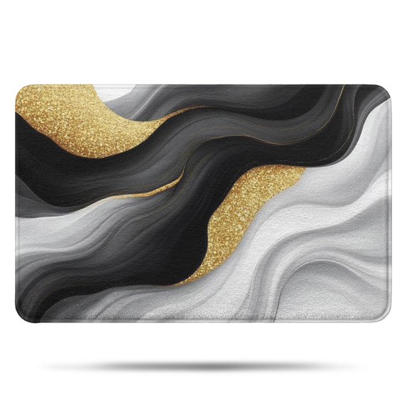 Black White Marble Gold Wave Pattern Bathroom Rugs Mat,Non Slip Microfiber Bathroom Rug,Rubber Backing,Soft Bathroom Mats for Bathroom Floor,Tub and Shower,17x27in(43x68cm)