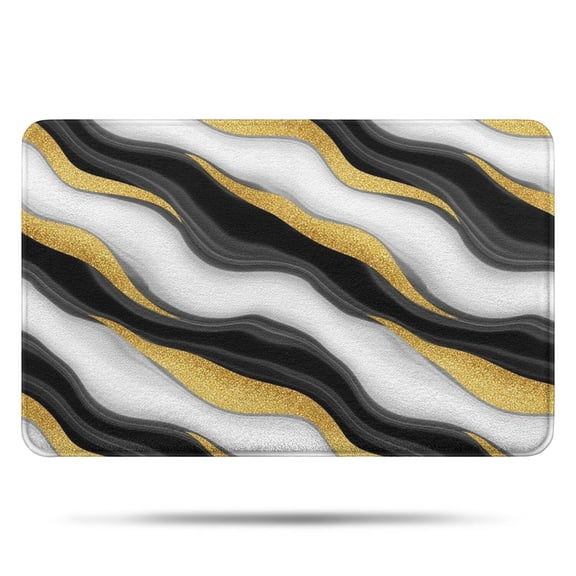 Black White Marble Gold Wave Pattern Bathroom Rugs Mat,Non Slip Microfiber Bathroom Rug,Rubber Backing,Soft Bathroom Mats for Bathroom Floor,Tub and Shower,17x27in(43x68cm)