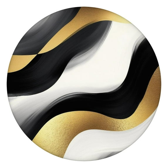 Black White Marble Gold Wave Pattern Round Fitted Tablecloth with Elastic Edge,Dining Table Cover Waterproof,Outdoor Round Tablecloth for Camping,Dining,Indoor and Outdoor
