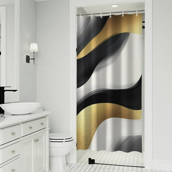 Black White Marble Gold Wave Pattern Shower Curtain 36"x72" ,Bathroom Decorative Shower Curtains Set with 12 Hooks,Modern Waterproof Washable Shower Curtain