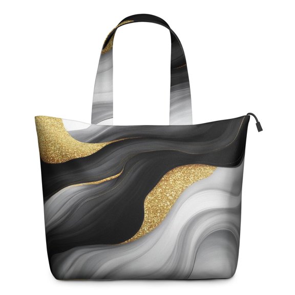 Black White Marble Gold Wave Pattern Travel Tote Bags for Women Carry On,Large Weekender Bags for Women Travel,Multi Functional Duffle Bag for Work,Shopping,Sports