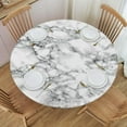 thumbnail image 1 of Black and White Marble Tablecloth with Elastic Edge, Round Table Cloth Washable Reusable Table Cover for Kitchen Dining Party Picnic, Small (Suitable for 40-44 in), 1 of 6