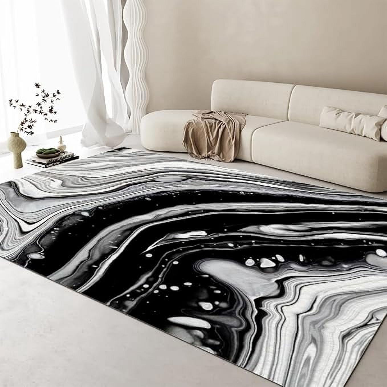 Marble Style Rug Black And White Marble Texture Area Rug, Modern Aesthetic Art Design ...