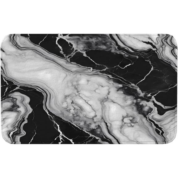 Black and White Marble Texture Bath Mat Non-Slip Soft Microfiber Bathroom Rugs Washable Bathmat, Carpet Rug Entryway Decor for Tub Shower Room Floor, 31.5x17 Mat