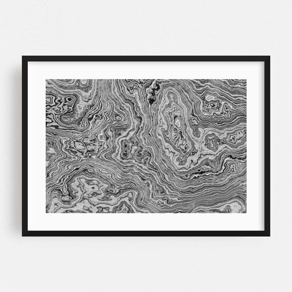 Black and White Marble Texture - Digital Art Abstract Black and White Pattern Geometric Modern Art Surrealism Minimalist Black Framed Wall Art Print 24 x 36 inches