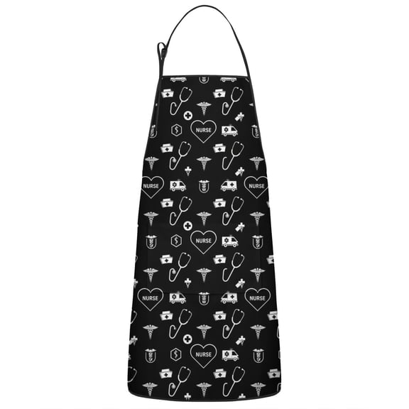Black White Medical Symbol Pattern Apron-Garden Aprons for Women with Pockets-Cotton Linen Waterproof Kitchen Cooking Gardening Aprons Adjustable for Kitchen,Cooking,BBQ and Salon 33x27 Inch