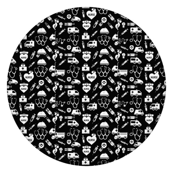 Black White Medical Symbol Pattern Round Fitted Tablecloth with Elastic Edge,Dining Table Cover Waterproof,Outdoor Round Tablecloth for Camping,Dining,Indoor and Outdoor