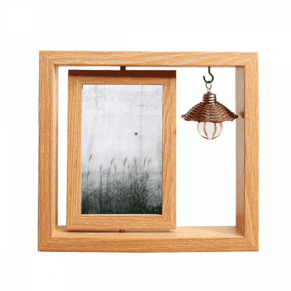 Black White Metal Plate Literature Pattern Wooden Rotating Picture Photo Frame 4x6