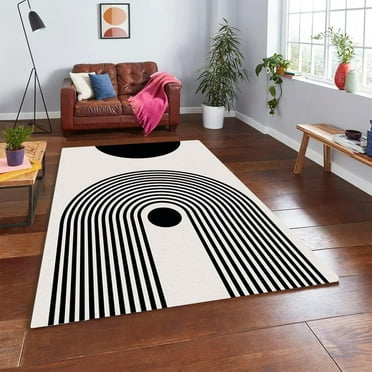 Black White Mid Century Area Rug for Living Room Bedroom, Minimalist Modern Rug Non-Slip Carpet for Kids Nursery Room Washable Rug 12"x20"
