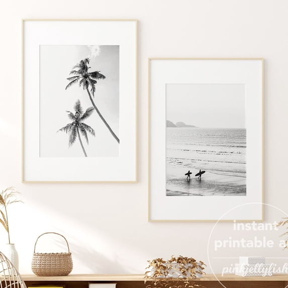 Black White Minimalist Beach Coastal Wall Art Print Poster Home Decor ...