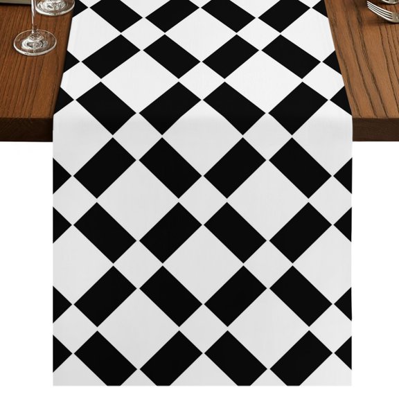 Black White Minimalist Burlap Cotton Table Runner 13x36 Inches Short, Graphic Geometric Modern Farmhouse Table Runners, Outdoor Dining Tablecloths Decor for Baby Shower/Party/Wedding
