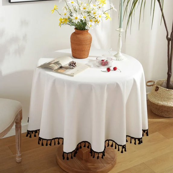 Black White Minimalist Dots Round Tablecloth Ruffled Anti-stain Tablecloth Waterproof Table Cloth Party Table Cover Tablecloth