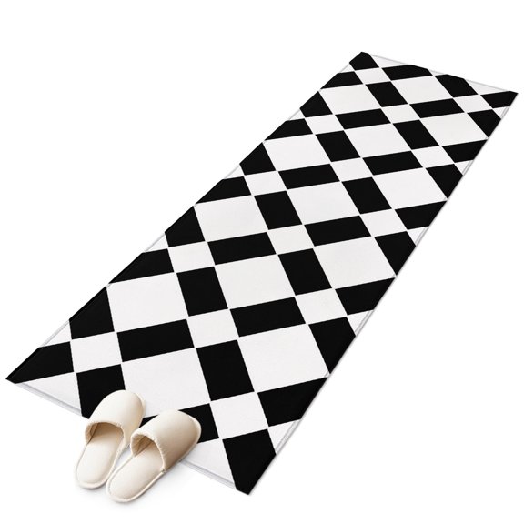 Black White Minimalist Kitchen Runner Rug 2x6 Washable Runners for Hallway Non Slip Graphic Geometric Modern Large Area Rug Indoor Floor Carpet for Bathroom Laundry Entryway Bedroom Living Room
