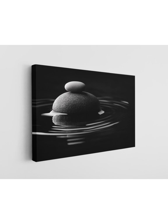 Black and White Minimalist Small Rocks on a Puddle Canvas Wall Art - High-Quality Nature Print - Handcrafted Modern Decor - Stylish Wall Art - Gift for Home or Office