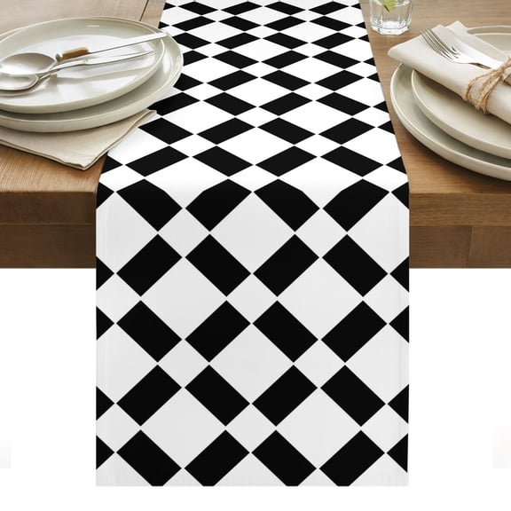 Black White Minimalist Table Runner Graphic Geometric Modern Tablerunners 13 x 36 Inch, Table Decorations Tabletop Scarf for Summer Gathering Holiday Farmhouse Kitchen Dining Decor