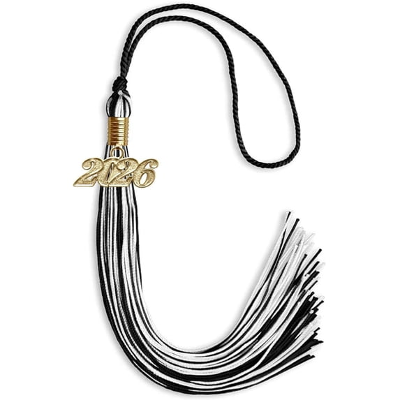 Endea Graduation Black/White Mixed Color Graduation Tassel with Gold Date Drop