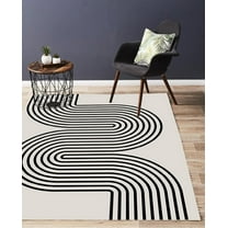 Black White Modern Area Rug, Minimalist Lines Abstract Home Decorative Rug, Multipurpose Washable Rug, Easy Clean for Bedroom Living Room Office 12"x20"