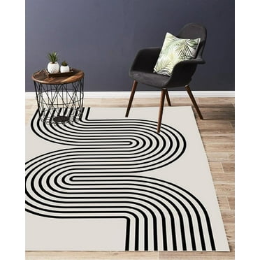 Black White Modern Area Rug, Minimalist Lines Abstract Home Decorative Rug, Multipurpose Washable Rug, Easy Clean for Bedroom Living Room Office 12"x20"