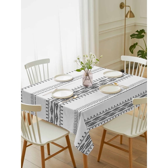 Black White Modern Geometric Tablecloth Rectangle Table Cloth 52x70, Waterproof Tablecloth Outdoor Table Cloth, Abstract Art Aesthetics Washable Table Cover for Kitchen Dinning Party