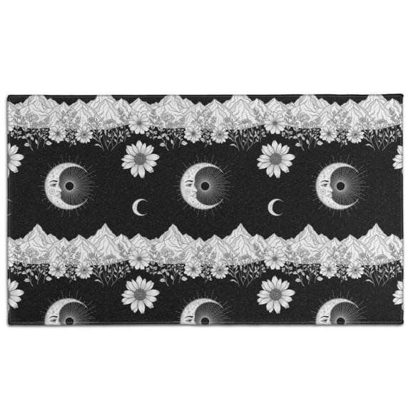 Black White Moon Flower Mountain Pattern Door Rugs,Washable Non Slip Door Mats Indoor,Decorative Door Mats,Entry Mat Indoor for Entrance,Bedroom,Kitchen,Bathroom,17"x30"