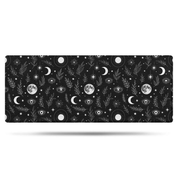 Black White Moon Leaf Eye Star Pattern Bathroom Rugs Mat,Non Slip Microfiber Bathroom Rug,Rubber Backing,Soft Bathroom Mats for Bathroom Floor,Tub and Shower,60x24in(150x60cm)